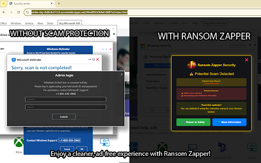 Ransom Zapper :: Blocks scam sites, ransomware threats, popups, trackers, cookies, and ads. Includes a dark theme mode