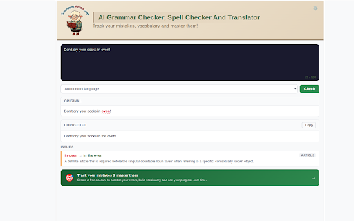 AI Grammar Checker, Spell Checker And Translator :: Fix grammar, spelling mistakes and translate in 9 languages. Explains every error in your native language. Free, no account needed.