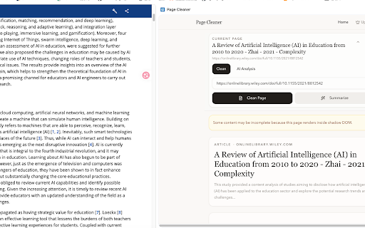 Page Cleaner :: Open the current page in a clean Chrome side panel with AI analysis.