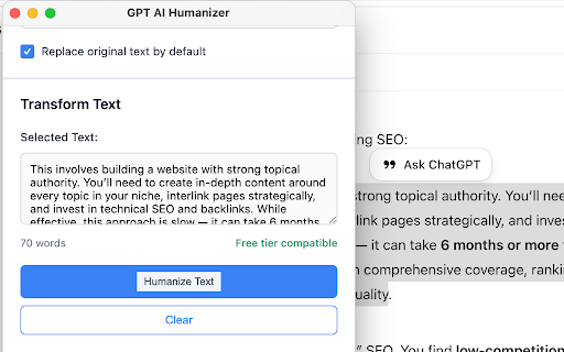 GPT Humanizer :: Transform AI-generated text to sound more human with right-click context menu