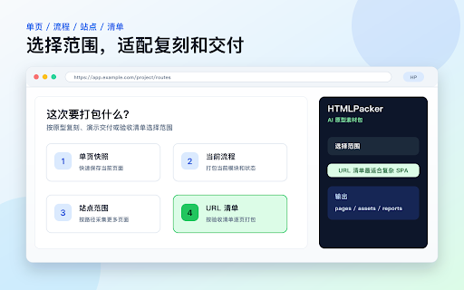 HTMLPacker - 一键打包网页,给 AI 编程参考 :: 把网页一键打包成原型素材包,交给 AI 编程工具参考、复刻和改版。