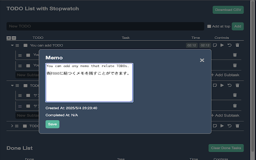 TODO List with Stopwatch :: TODO list with a stopwatch for each task.