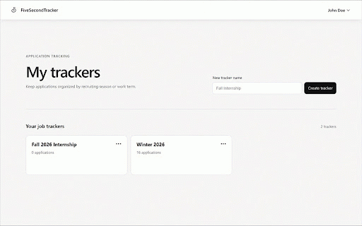 FiveSecondTracker :: Manage trackers and quickly add job applications to FiveSecondTracker.