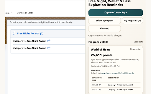 PerkWatch - Travel perk reminder :: Sign in on a supported airline or hotel account page, then open PerkWatch to capture perks, balances, and upcoming expirations.