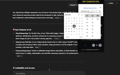 GPT Counter Pro :: Tracks requests to models on chatgpt.com and displays usage count in a popup.