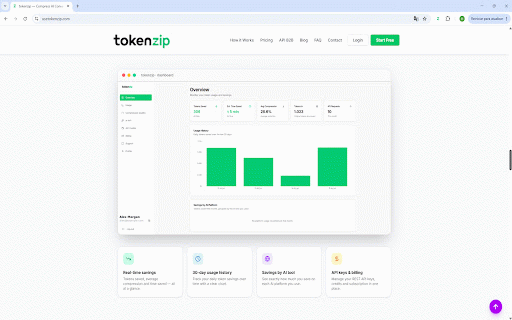 tokenzip :: Save 30–85% of your AI tokens automatically. Same answers, lower cost.