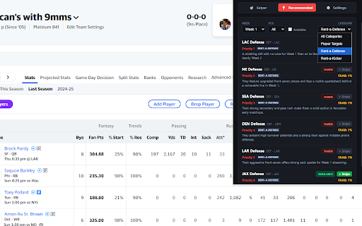 Waiver Sniper :: A fantasy football waiver wire sniper
