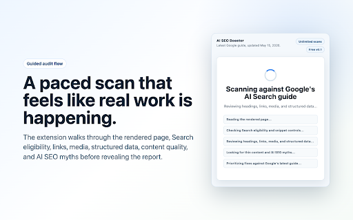 AI SEO Booster :: Audit webpages for Google AI Overviews, AI Mode, technical SEO, structured data, content, and page experience.