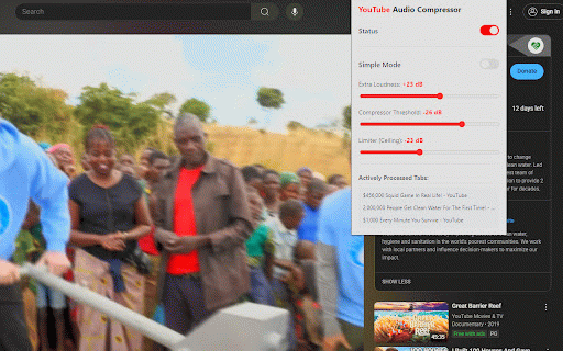 Audio Compressor for YouTube :: Balances audio volume for a consistent listening experience. Compresses quiet and loud sounds to prevent sudden volume spikes.