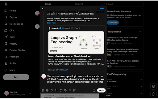 Founder X Worker :: Analyze individual X posts and draft useful replies using your own Gemini API key. Human approval always required.