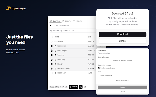 Zip Manager: ZIP, 7z & RAR :: Create ZIP and 7z files in your browser. Browse and extract ZIP, 7z and RAR archives. No file uploads.