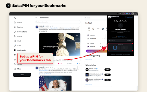 Private Twitter Bookmarks - Lock & Blur with PIN for X :: PIN-lock your X (Twitter) Bookmarks tab and blur saved tweets instantly. Keep them private on shared computers and laptops.