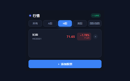 股票行情助手 :: 快速查看 A 股、港股、美股与国际指数行情,支持管理自选股票,点击卡片可查看分时走势与日K线。