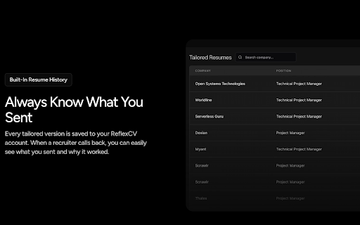 ReflexCV - Tailor Your Resume to Any Job — In 1 Click. :: ReflexCV rewrites your resume for each job post using powerful AI. No copy-pasting.
