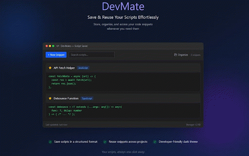 DevMate AI :: AI-powered developer toolkit - Local storage viewer, credential manager, code keeper, API pinger, and more.