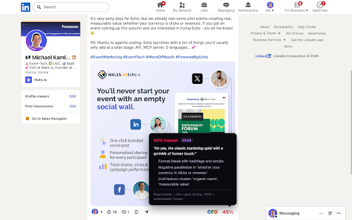 Slop'o'Meter for LinkedIn :: Rate the humanness of any LinkedIn post with one click — powered by the Slop'o'Meter API.