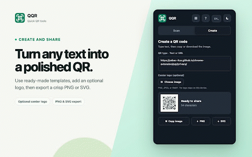 QQR – QR Code Scanner & Generator :: Scan and create QR codes locally with templates and logos, plus additional barcode scanning and generation tools.