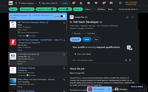 Anchor — Save jobs in one click :: Save jobs from LinkedIn, Indeed, Dice, and Google Jobs to Anchor with a single click. Built for neurodivergent job seekers.