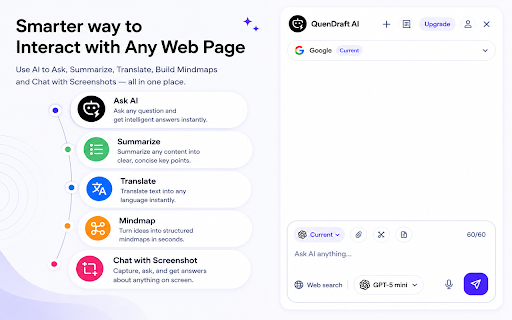 QuenDraft AI: Your AI Companion Everywhere You Browse :: Your AI companion for any site — reply emails, fix grammar, rewrite, chat with pages, summarize, translate & more.