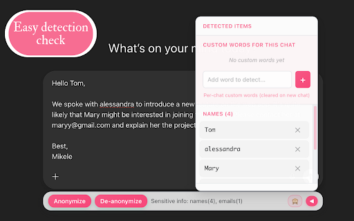 Mask My Chat :: Anonymize sensitive personal data before sending messages on ChatGPT.