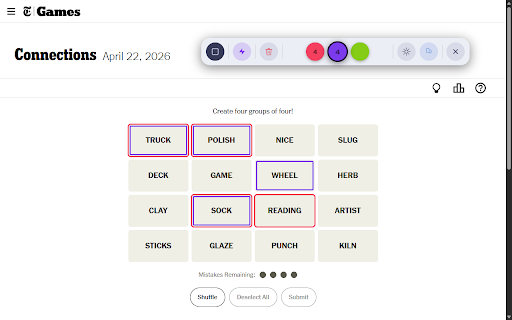 Connections Helper :: Mark and annotate words in the NYT Connections puzzle