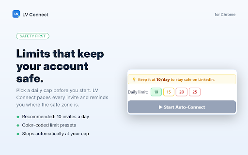 LV Connect :: Auto-send LinkedIn connections, hide video/image/promoted feed posts, and capture leads by keyword. By LinkedVue.