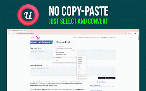 Unicode Style – Fancy Text Generator, Stylish Fonts & Case Converter :: Convert text into fancy Unicode styles instantly. Use right-click to apply stylish fonts, bold, italic, superscript and more.