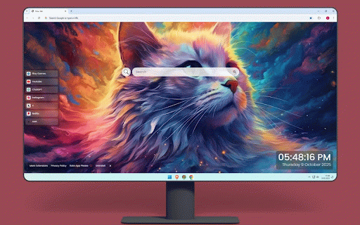 Colorful Cosmic Cat Live Wallpaper :: Majestic cat portrait with flowing rainbow galaxy fur and cosmic nebula swirls in vibrant colors.