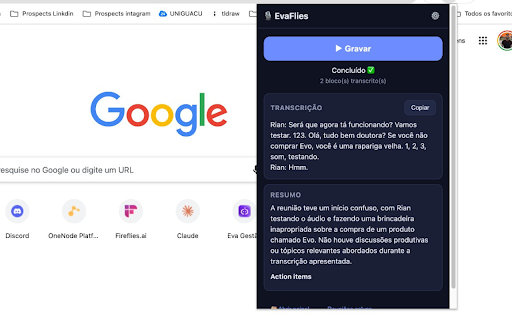 EvaFlies — Gravador & Transcrição de Reuniões :: Grava o áudio da reunião (aba + microfone) e gera transcrição completa com a API da OpenAI.