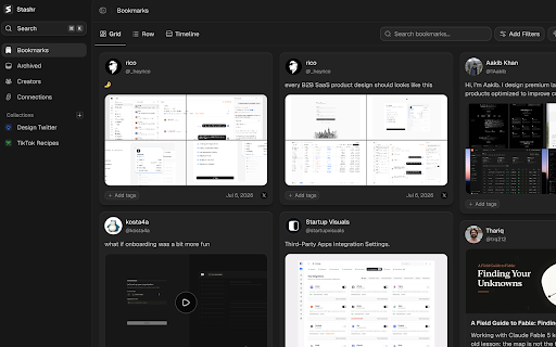 Stashr: AI Bookmark Saver :: Every bookmark you save on X, Reddit, Instagram, and TikTok, captured automatically into one permanent, searchable library.