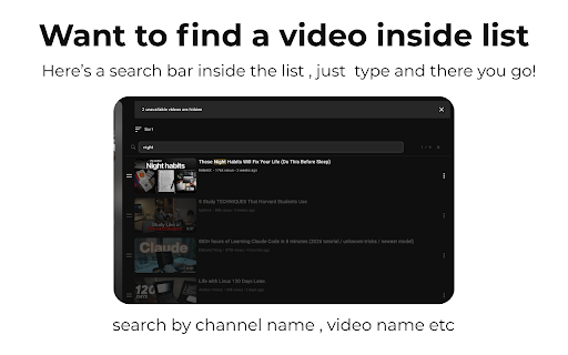 WatchTool - Youtube Watch Later Manager :: Auto-remove watched videos , Search inside list ,Bulk select and Delete, Sort ,Filter and Bypass 5000 limit.