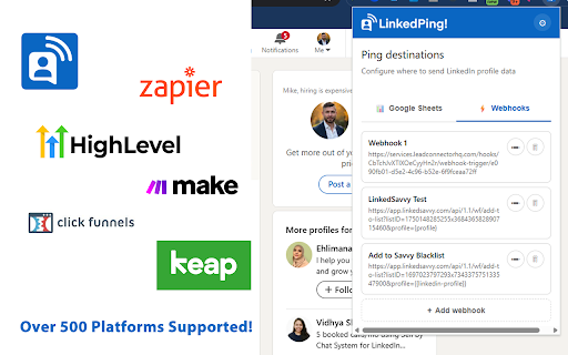 LinkedPing :: Extract LinkedIn profile data and instantly ping it to your CRM, webhooks, or Google Sheets with one click