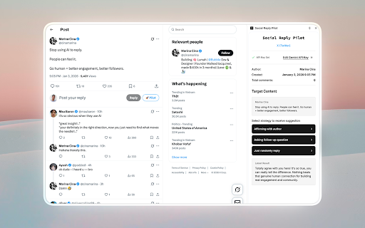 Social Reply Pilot :: AI-powered reply suggestions for Reddit, X (Twitter), and more