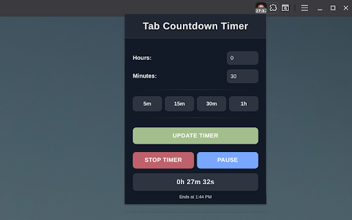 Tab Countdown Timer :: A Chromium Extension that allows you to set a timer that counts down and then closes the tab.