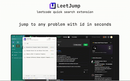 LeetJump - Leetcode quick search extension :: Quick LeetCode problem search with Alt+L - minimal, fast, and clean interface