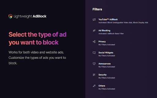 Lightweight - Youtube™ AdBlock :: Lightweight AdBlock gives you an ad-free experience while watching videos on YouTube and browsing your favorite websites.