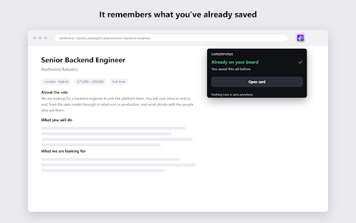Save to CareerForge :: Save a job ad to your CareerForge board in one click. Everything you save is encrypted on your device first.