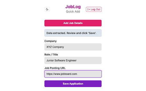 JobLog: Quick Add :: Quickly add job applications to JobLog from any job board.