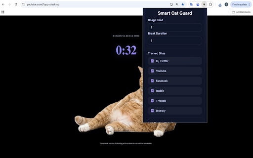 Smart Cat Guard :: Smart Cat Guard enforces healthy browsing breaks with adorable cat overlays.