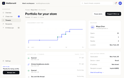 MailSenseAI — Email Tracker for Gmail :: Free email tracker for Gmail. Real-time read receipts for opens, clicks & replies. No signature or branding on your emails, ever.