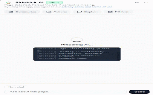 Sidekick AI :: Local AI assistant in the Side Panel. Analyzes pages with Chrome AI (Gemini Nano). No data sent to external servers. Privacy-first.