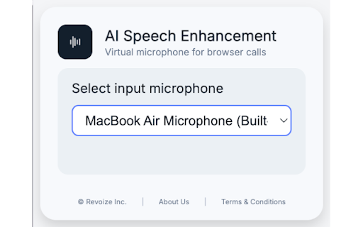 Revoize AI Speech Enhancement :: AI speech enhancement as a virtual microphone for browser-based teleconferencing.