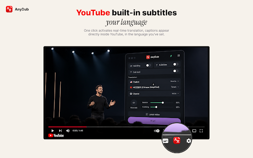 AnyDub :: Real-time translation of any audio in your browser: videos, podcasts, calls. Hear it in your language.