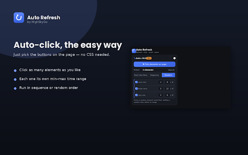 Auto Refresh :: Auto-refresh tabs on a timer, plus auto-click, auto-scroll and zoom. Per-tab control, pauses on verification pages.
