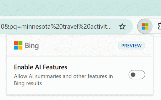 Microsoft Bing AI Search Choice :: Set Bing as your default search provider and open Bing on every new tab. Control AI summaries and other features in Bing results.