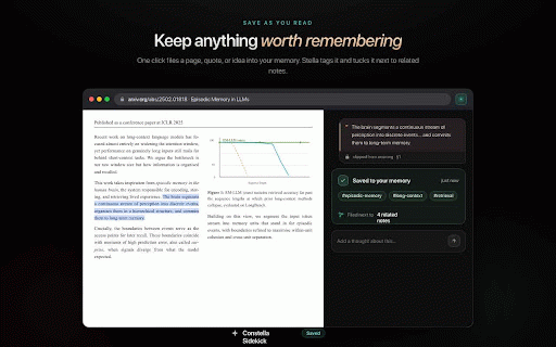 Constella: AI Paper & Research Assistant :: AI sidebar for reading papers, articles & PDFs. Clip highlights, chat with your research, and recall saved notes, all in one place.