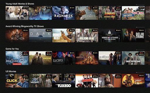 Ratings for Netflix :: Shows IMDb & Rotten Tomatoes ratings on Netflix. Includes a visual filter for blacklisted titles.