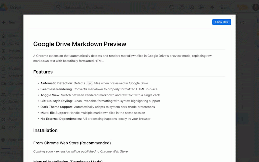 Google Drive Markdown Preview :: Automatically renders markdown files in Google Drive preview mode