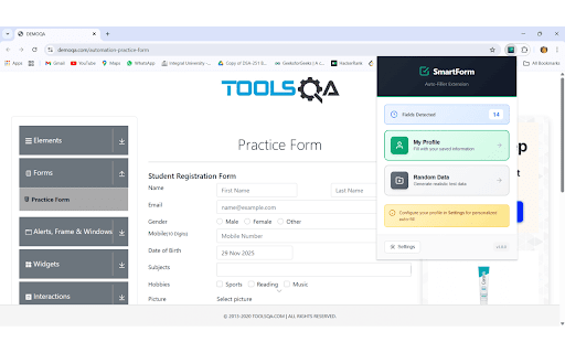 SmartForm Auto-Filler :: Auto-fill web forms with your profile or random test data. Perfect for developers, testers, and survey participants.