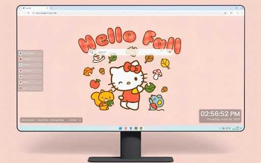 Hello Fall Hello Kitty Live Wallpaper :: Hello Kitty celebrates autumn with friends surrounded by fall leaves, acorns and cozy elements.